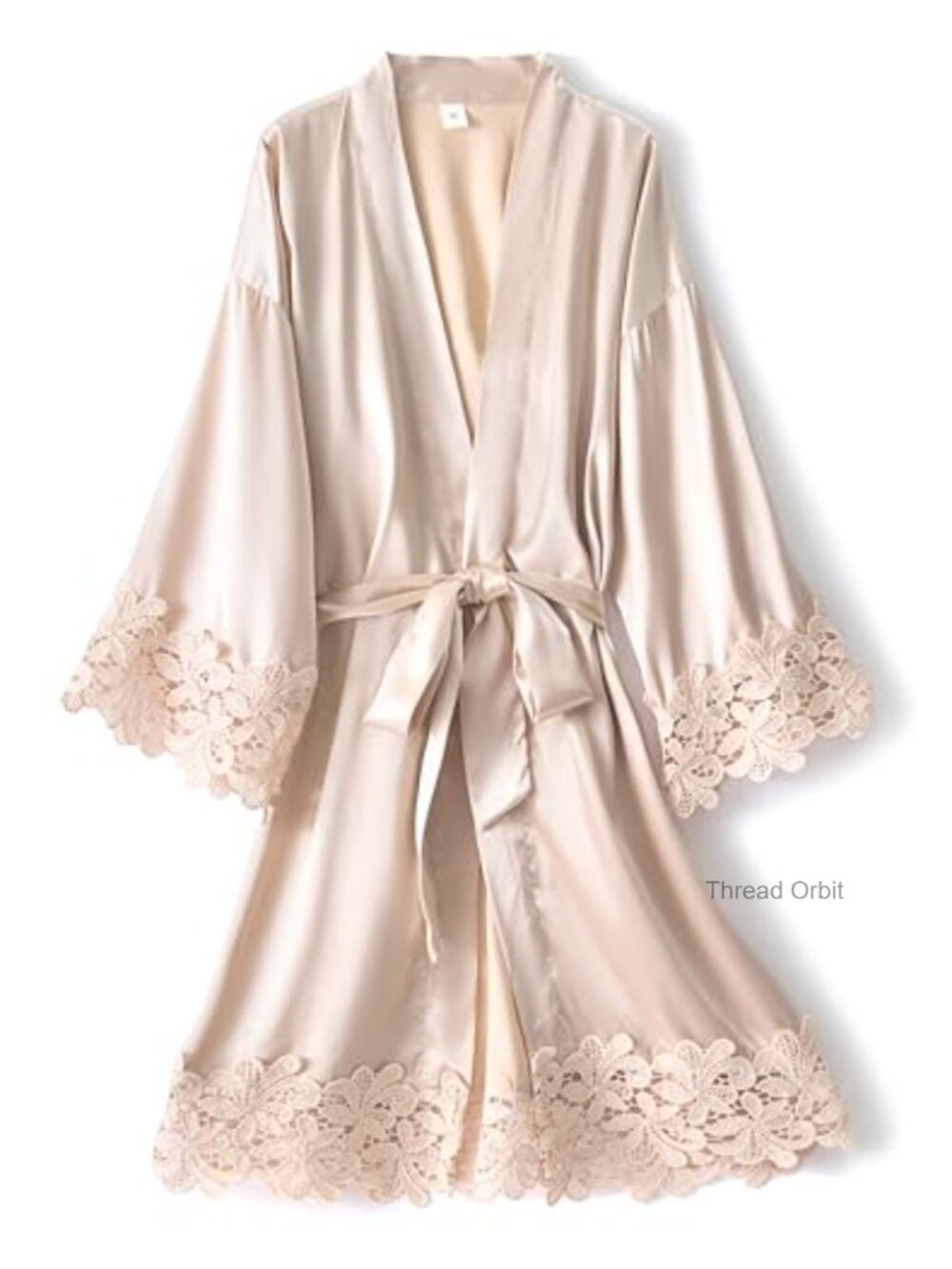 Women's Lace Trim Silky Satin Bridal Kimono Robe